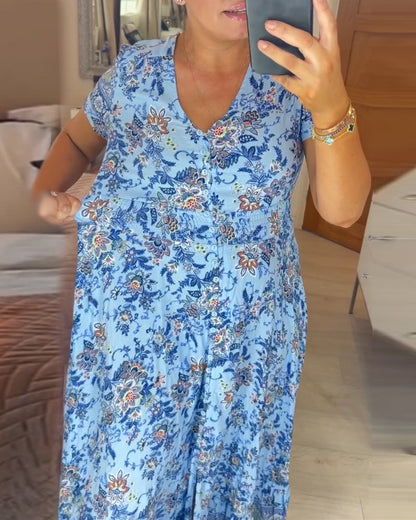 🔥Gorąca wyprzedaż 💃Sukienka z dekoltem w serek i kwiatowym nadrukiem - Overseagood
